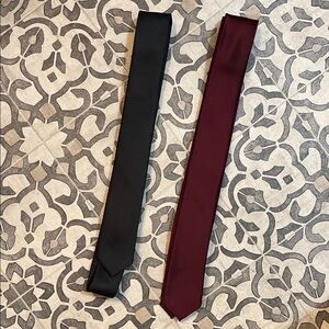 Slim Necktie Duo in Black and Burgundy
